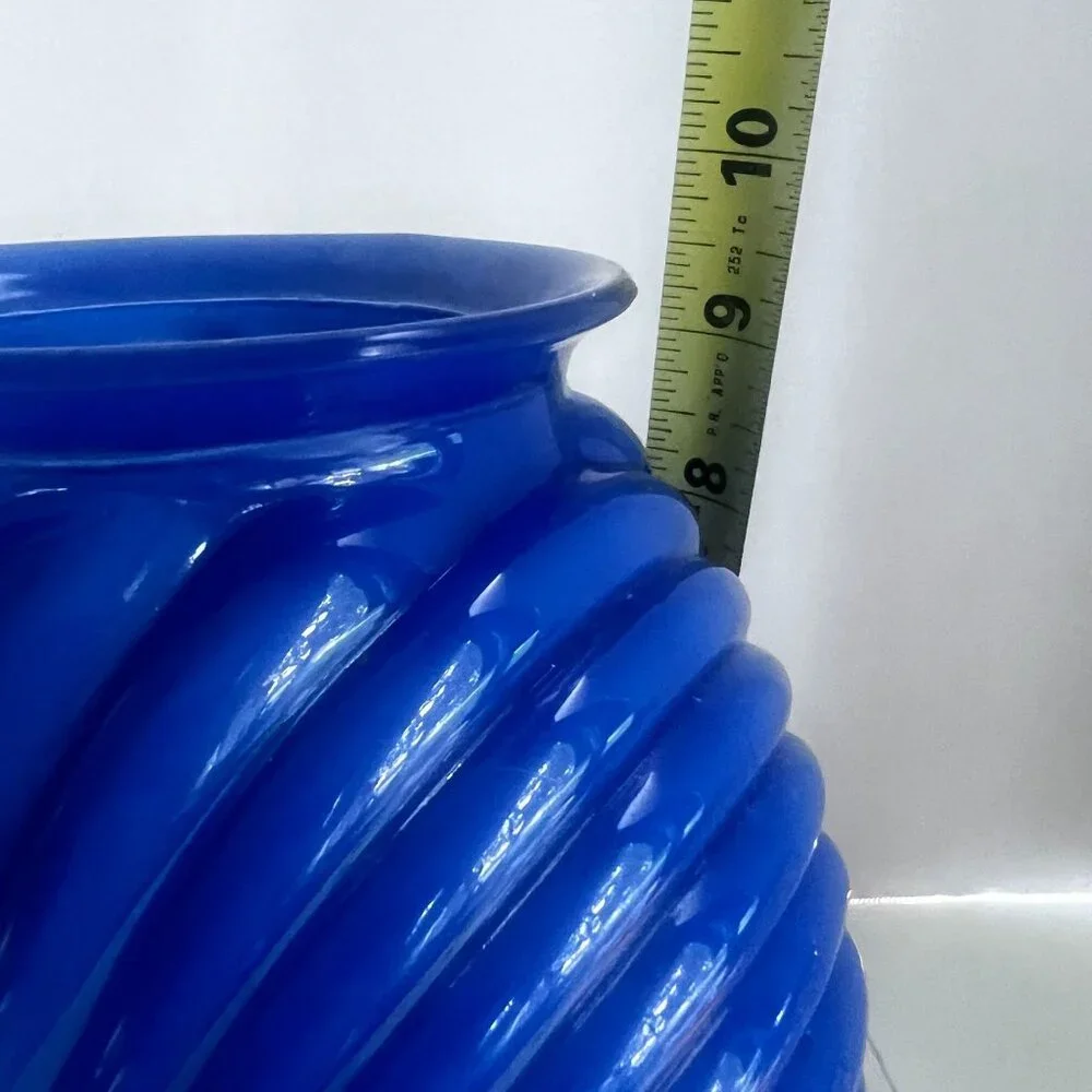 Vintage Glass Vase Blue Swirl Ribbed Decorative Art Deco Boho Contemporary‎ 10